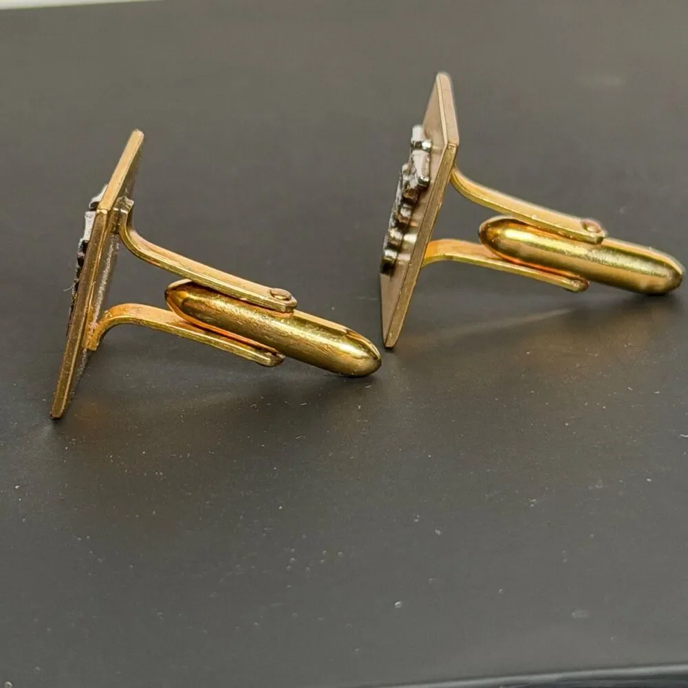 Vintage 1/20 14K Gold Filled Cufflinks Caduceus Medical Doctor Silver Tone